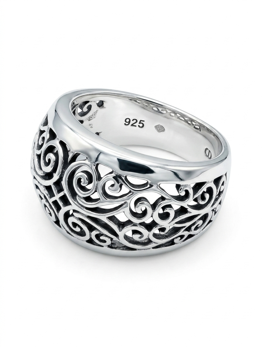 Domed Filigree 925 Sterling Silver Ring