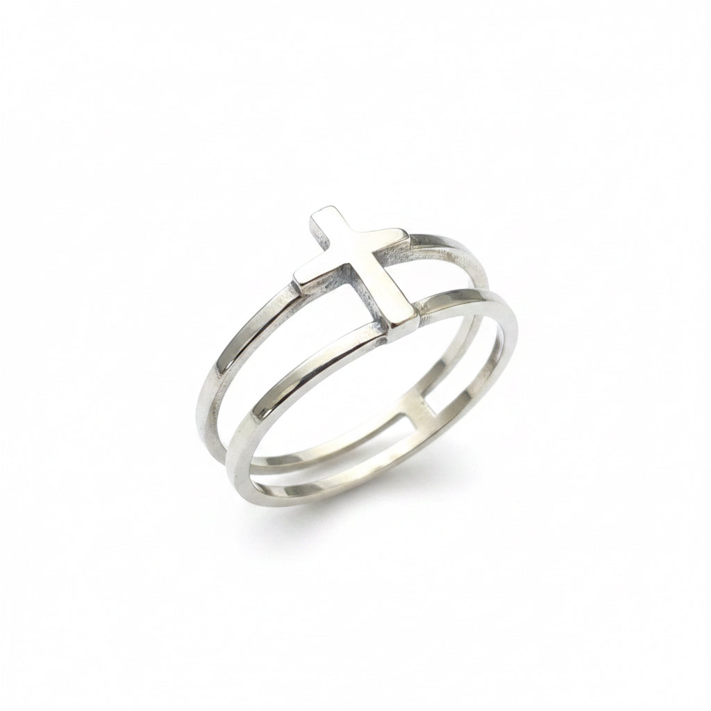 Double Band Cross 925 Sterling Silver Ring