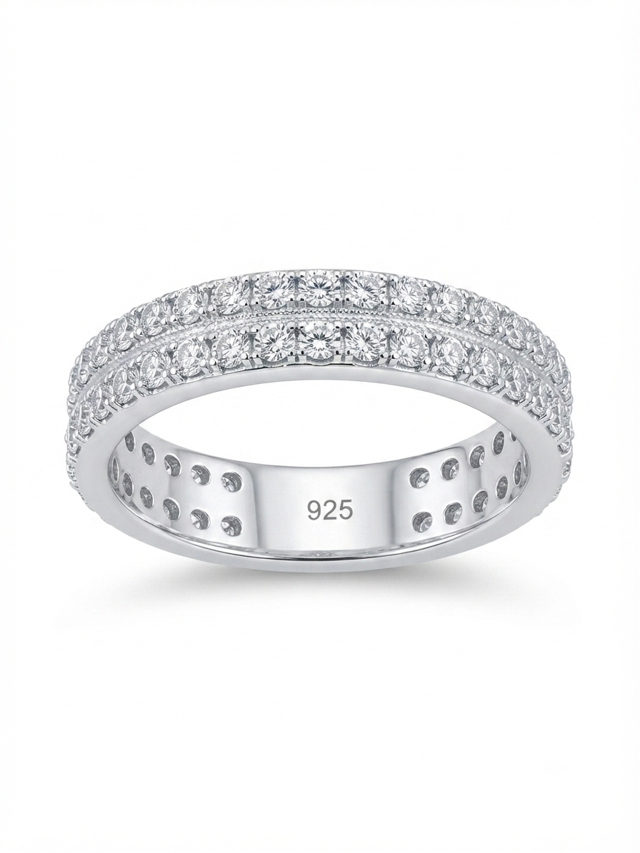 Double Eternity Pavé 925 Sterling Silver Band