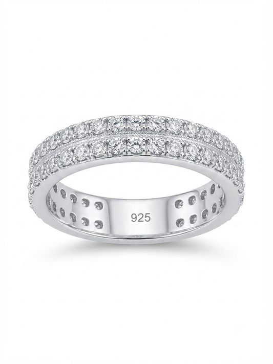 Double Eternity Pavé 925 Sterling Silver Band