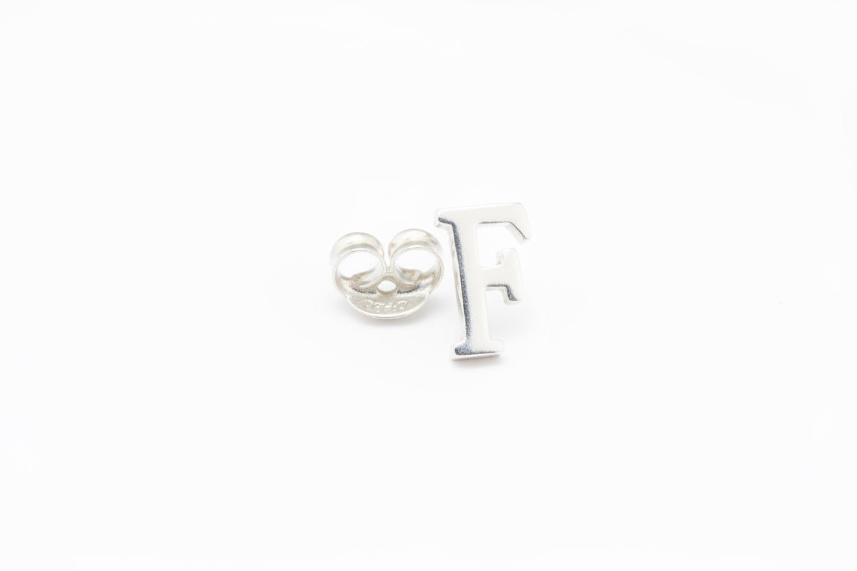 925 Sterling Silver Letter  F Stud Earrings