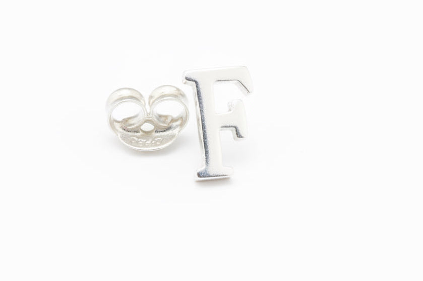 925 Sterling Silver Letter  F Stud Earrings