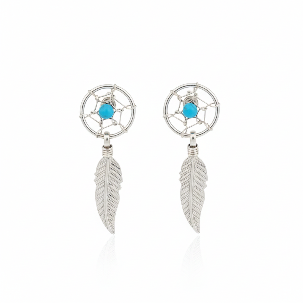 925 Sterling Silver Turquoise Dream Catcher Stud Earring