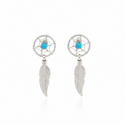 925 Sterling Silver Turquoise Dream Catcher Stud Earring
