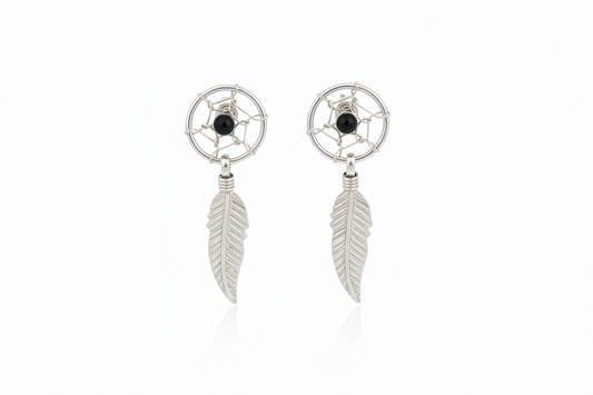 925 Sterling Silver Black Dream Catcher  Stud Earring