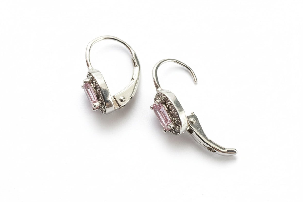 Pink Oval Huggie Leverback Earrings