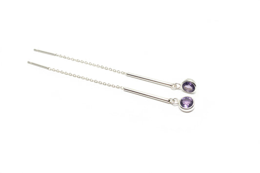 925 Sterling Silver Threaded Synthetic Amethyst Earrings