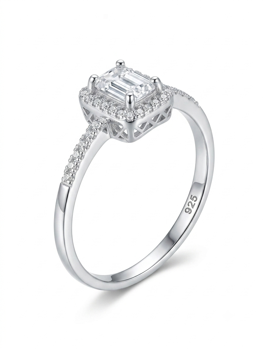 Emerald-Cut 925 Sterling Silver Ring