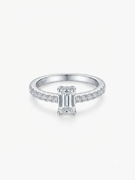 Emerald Cut Pavé Sterling Silver Ring 