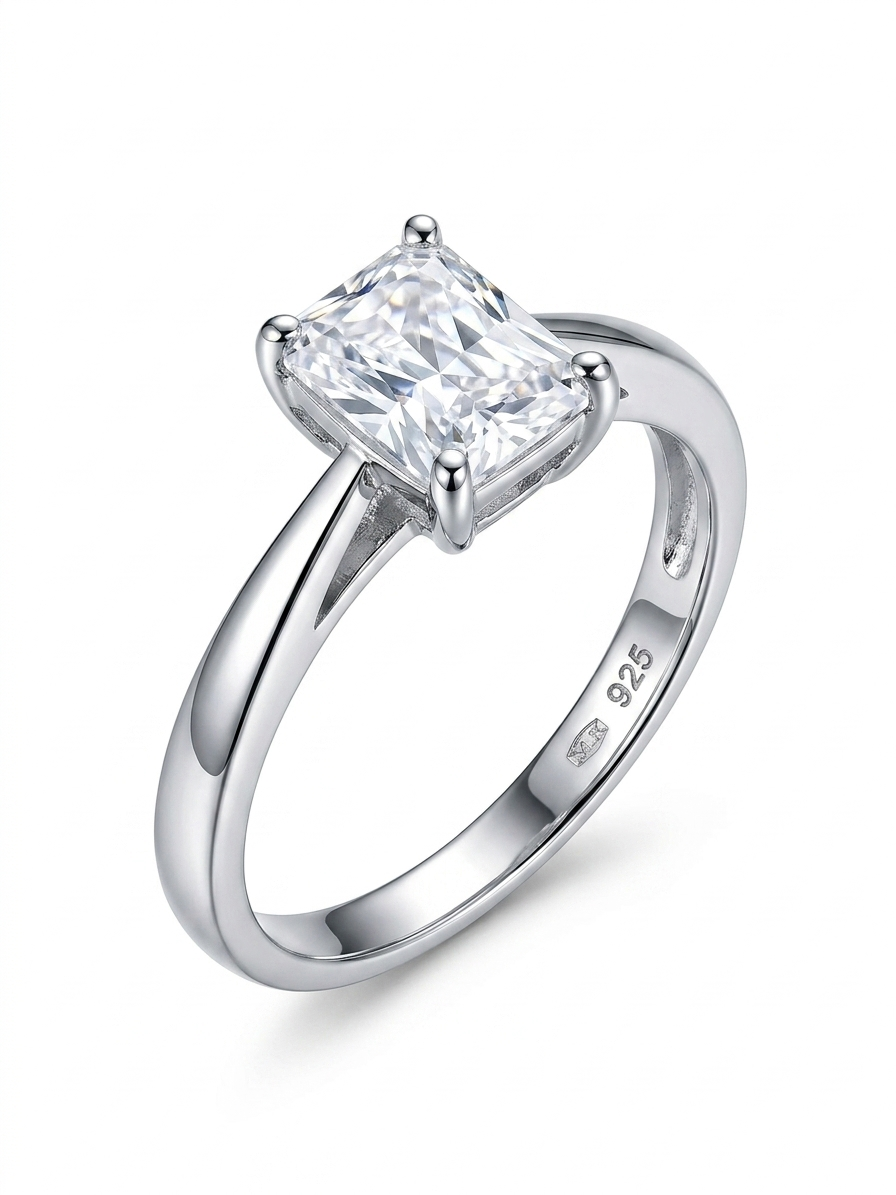 Emerald Cut Solitaire
 925 Sterling Silver 