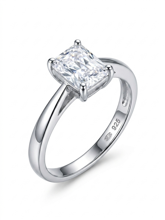 Emerald Cut Solitaire
 925 Sterling Silver 