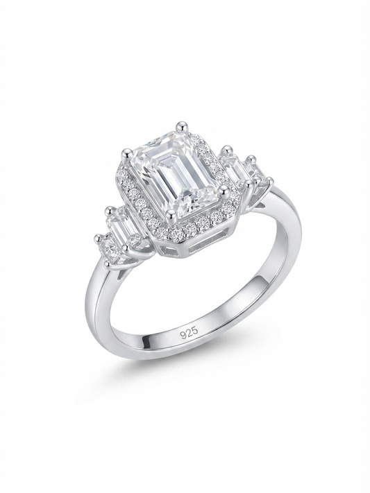 Emerald Halo 925 Sterling Silver Ring