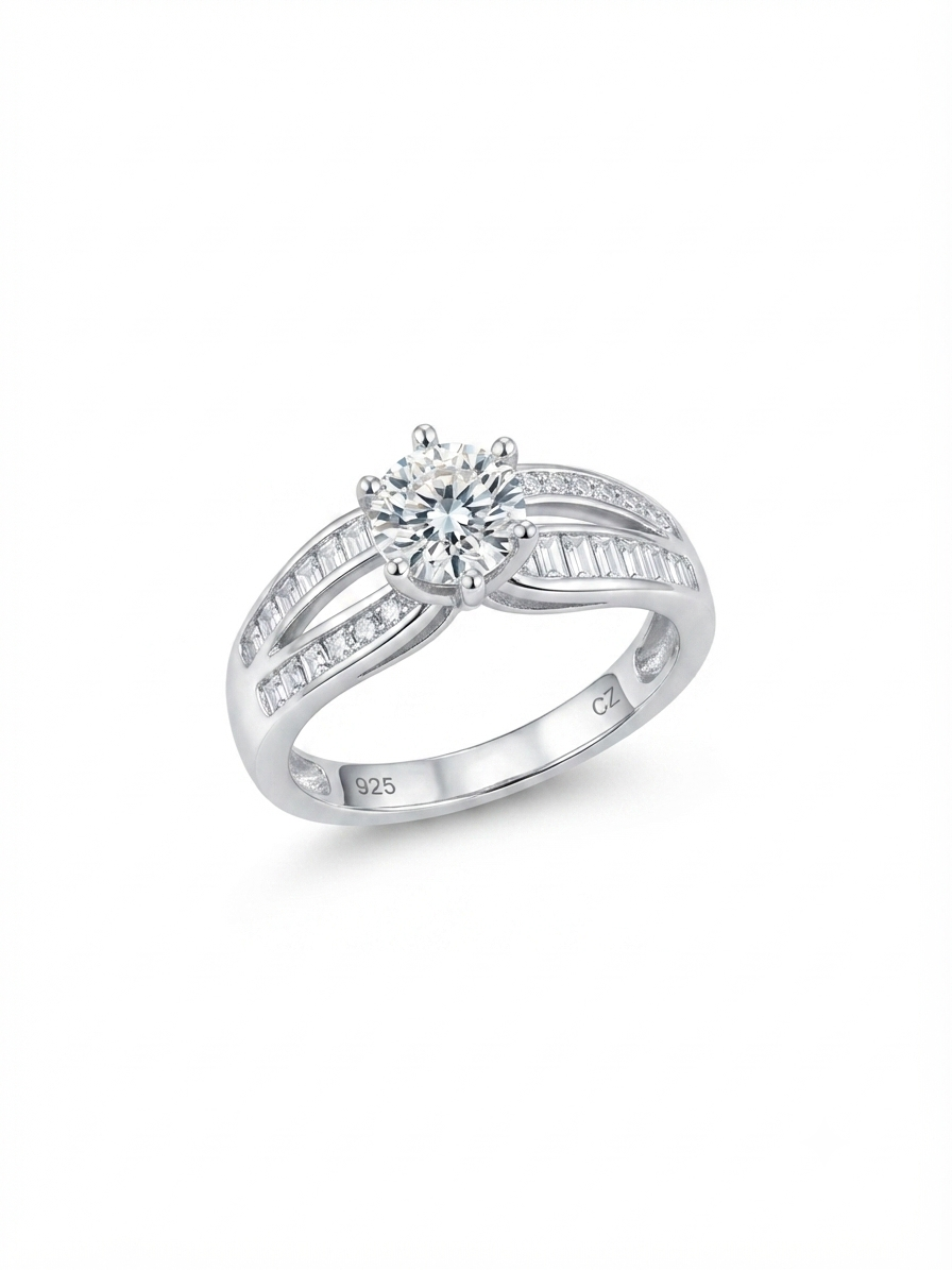 Eternal Brilliance Split-Shank Sterling Silver Ring