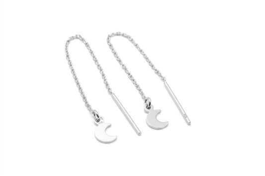925 Sterling Silver Threaded Half Moon Earrings
