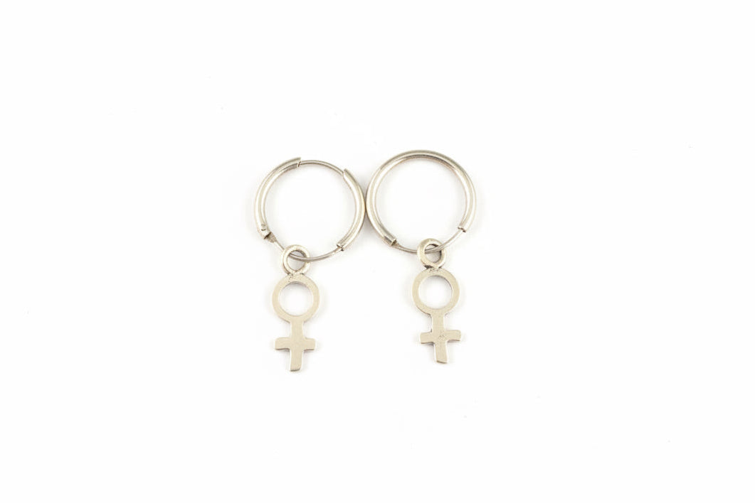 925 Sterling Silver Sleepers with Venus Female Gender Charm Earrings