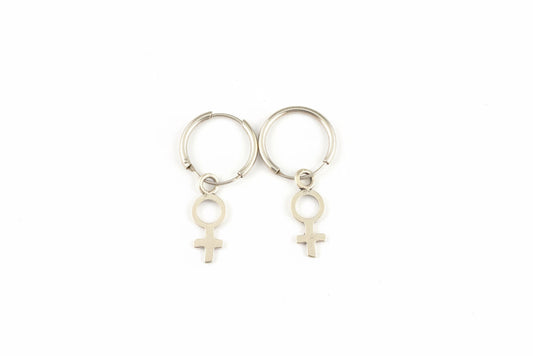 925 Sterling Silver Sleepers with Venus Female Gender Charm Earrings