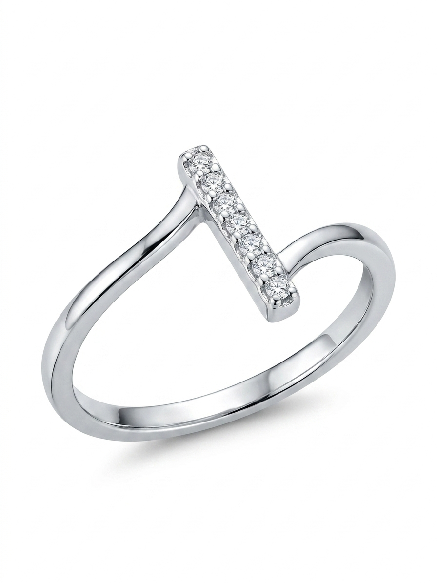 Floating Bar with 8 Cubic Zirconia Stones 925 Sterling Silver Ring