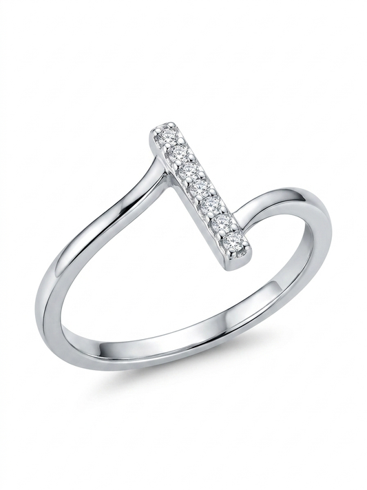 Floating Bar with 8 Cubic Zirconia Stones 925 Sterling Silver Ring
