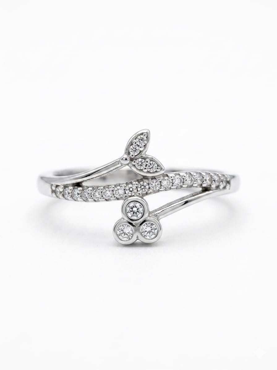 Floral Cluster Bypass 925 Sterling Silver Ring 