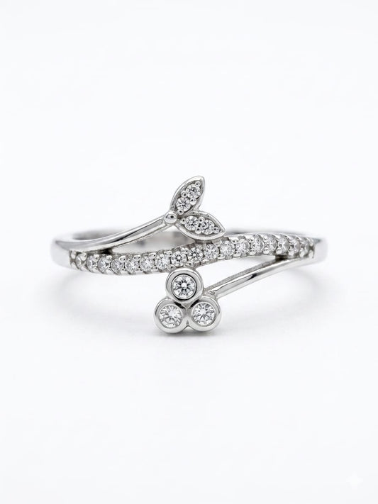 Floral Cluster Bypass 925 Sterling Silver Ring 
