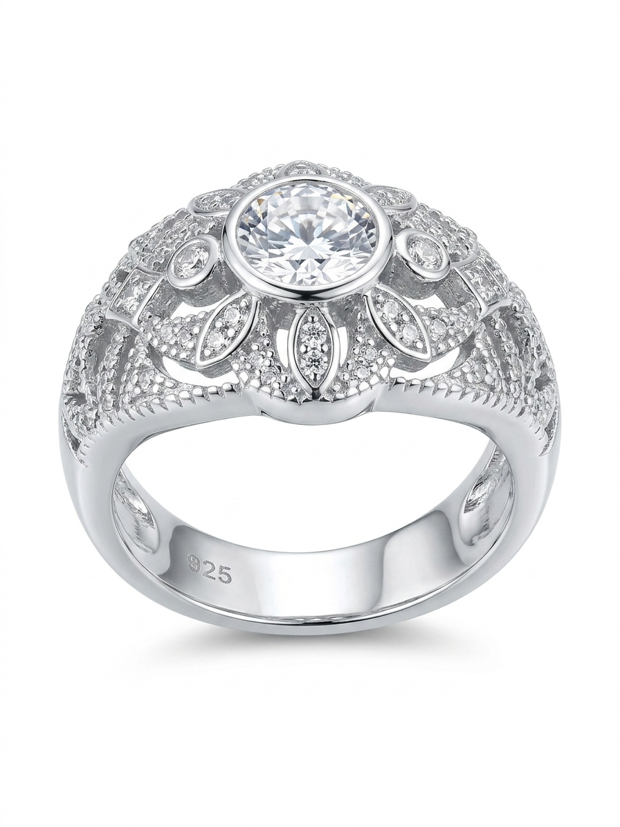 Floral Inspired 925 Sterling Silver Cluster Ring