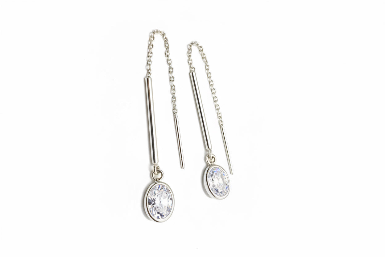 925 Sterling Silver Threaded Cubic Zirconia Stone Earrings