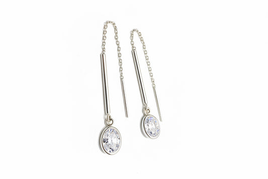 925 Sterling Silver Threaded Cubic Zirconia Stone Earrings