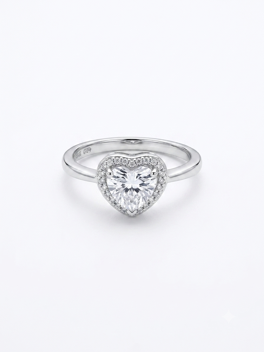 Heart Shaped Halo 925 Sterling Silver Ring