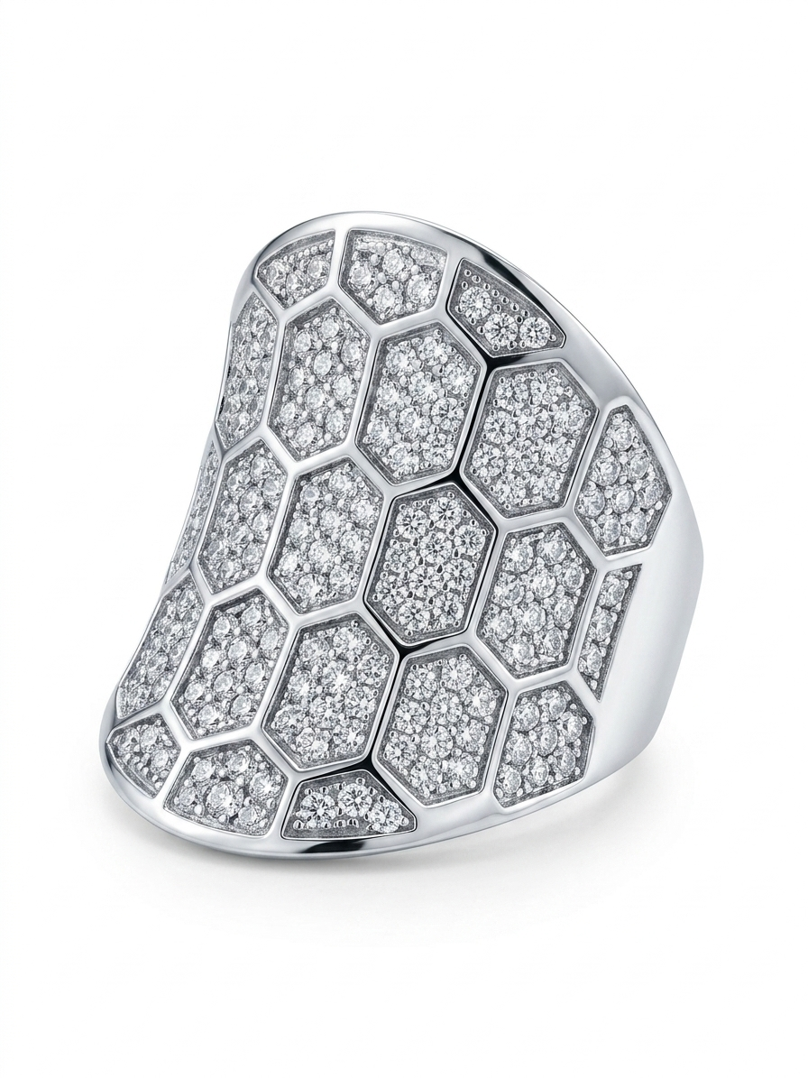 Honeycomb Paved 925 Sterling Silver Ring