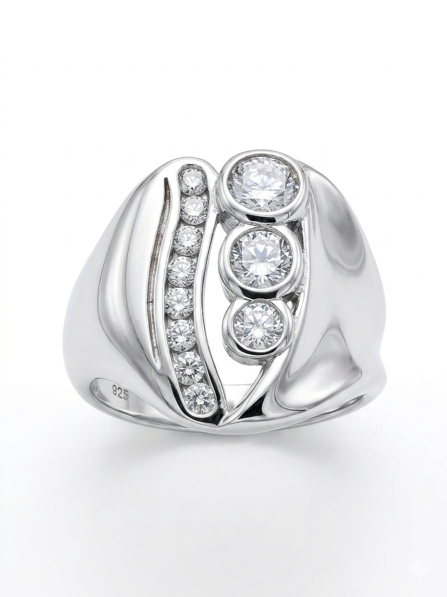 Modern Dome-Style 925 Sterling Silver Statement Ring