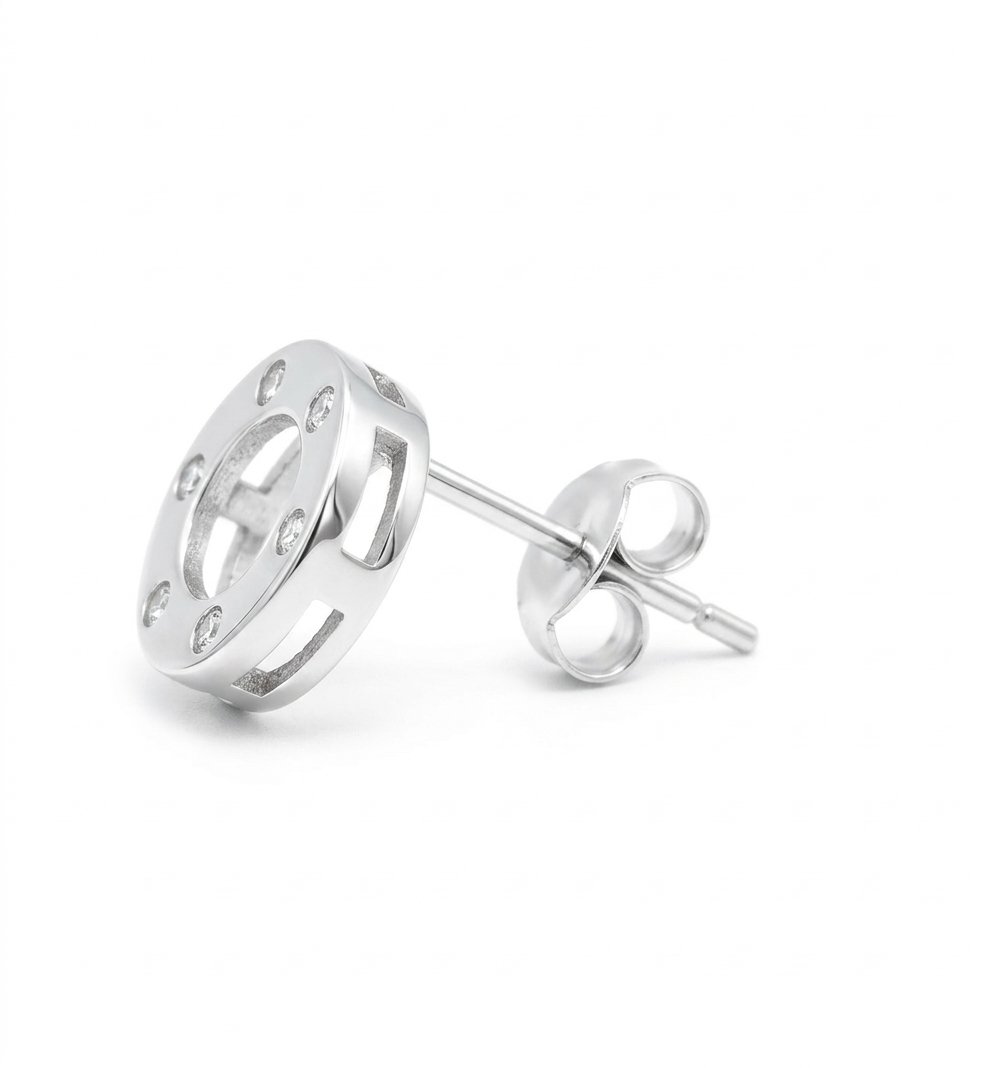 925 Sterling Silver Circle Stud Earrings with Cubic Zirconia Stones