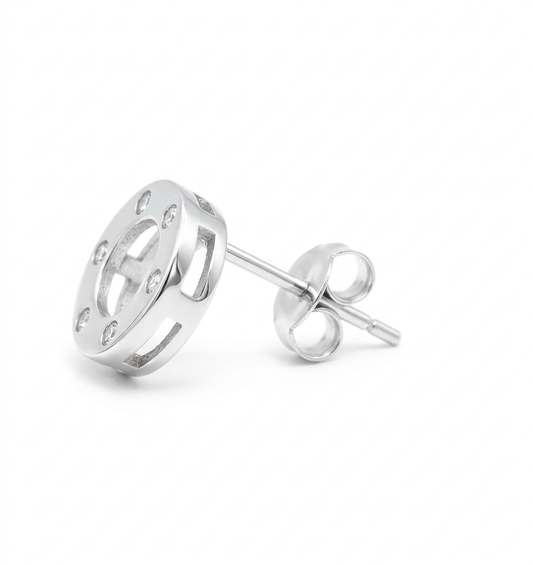 925 Sterling Silver Circle Stud Earrings with Cubic Zirconia Stones