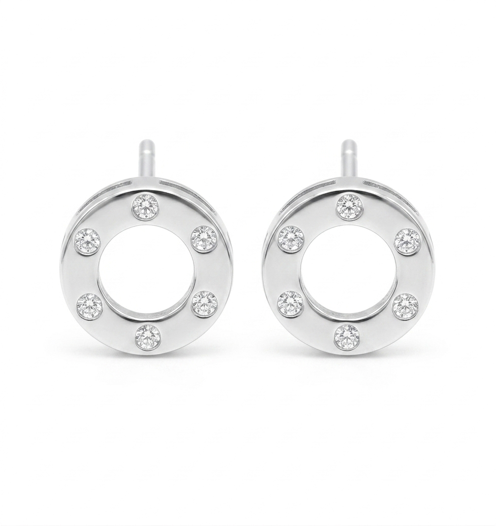 925 Sterling Silver Circle Stud Earrings with Cubic Zirconia Stones