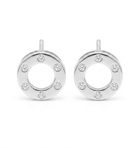 925 Sterling Silver Circle Stud Earrings with Cubic Zirconia Stones