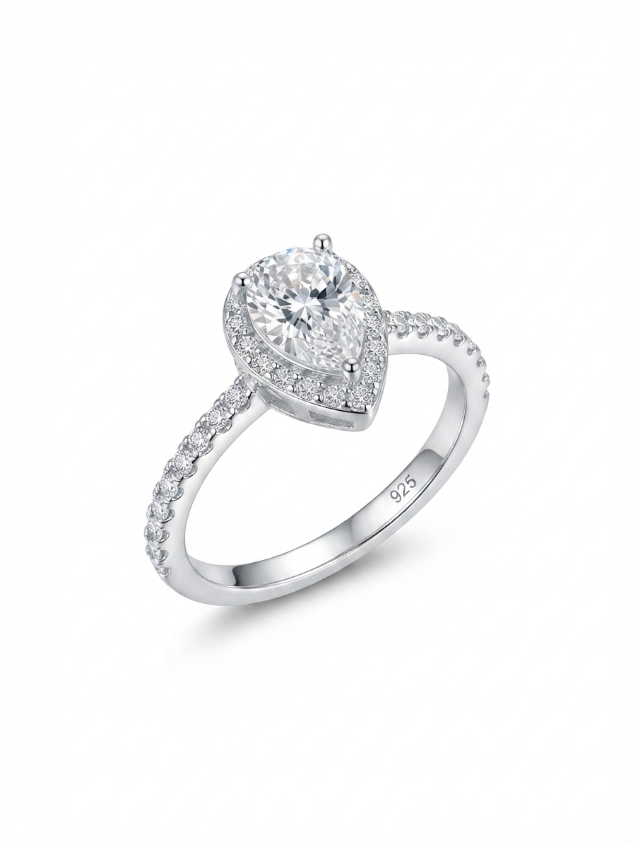 Graceful Tear 925 Ster Silver  Solitaire Ring