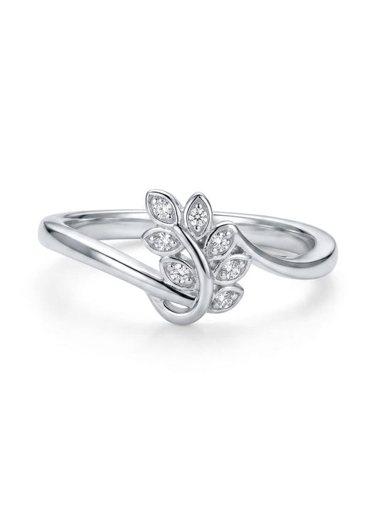 Leaf-Motif Bypass 925 Sterling Silver Ring