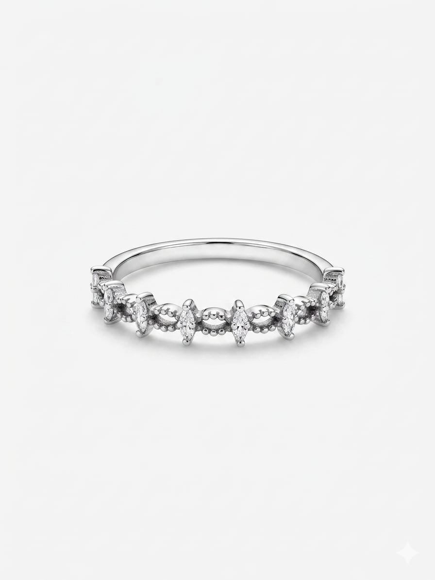 Marquise-Cut Eternity 
 925 Sterling Silver Ring 