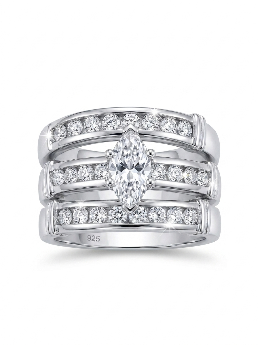 Marquise Channel-Set Multi-Band 925 Sterling Silver Ring