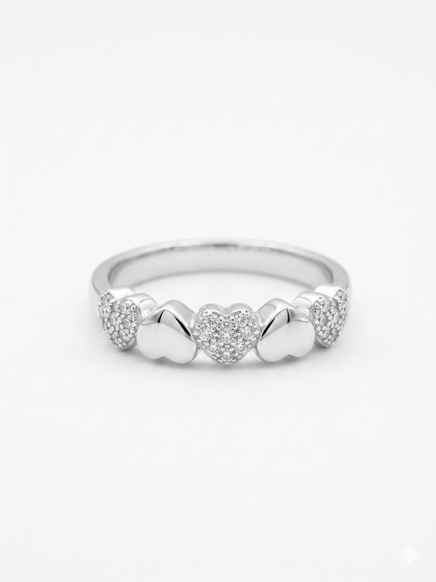 Multi-Heart 925 Sterling Silver Ring 