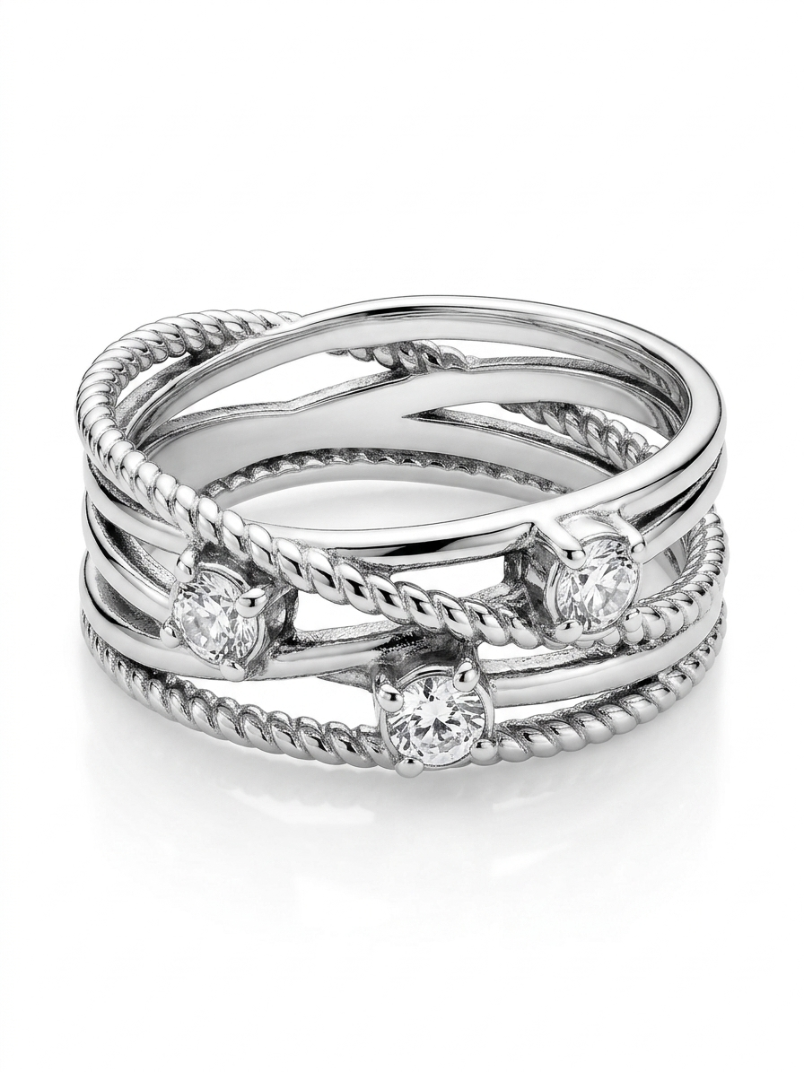 Multi Strand Crossover 925 Sterling Silver Ring