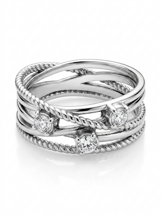Multi Strand Crossover 925 Sterling Silver Ring