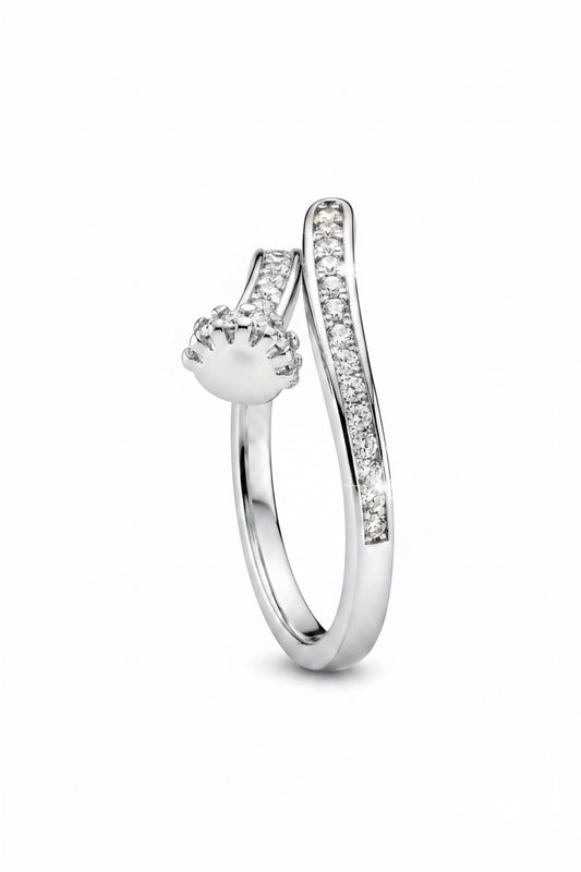 Nail-Inspired Pavé 925 Sterling Silver Ring 