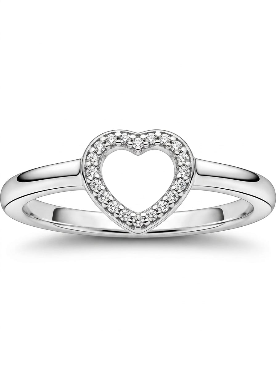 Open Heart Pavé 925 Sterling Silver Ring