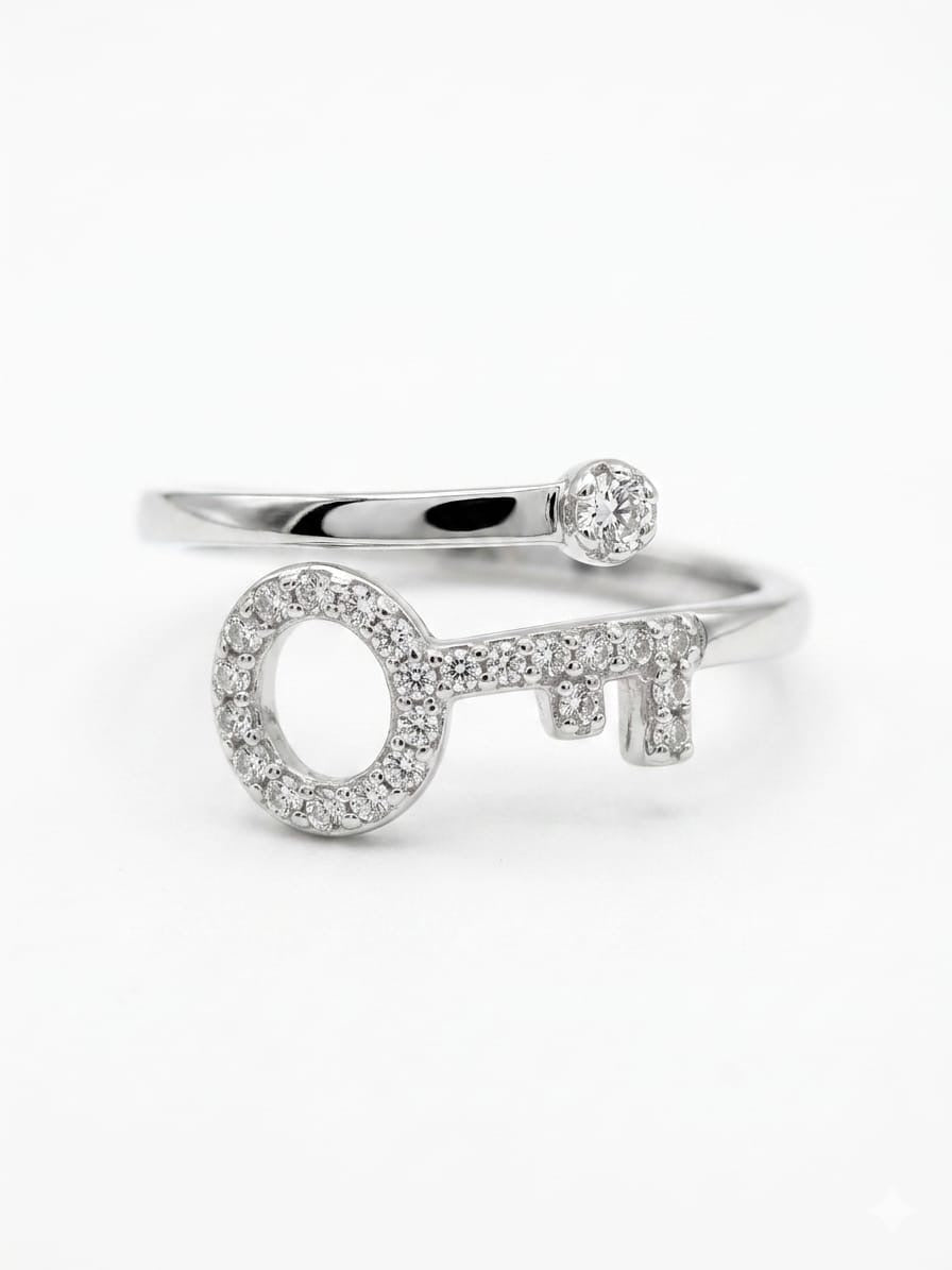 Open Key Motif 925 Sterling Silver Ring 
