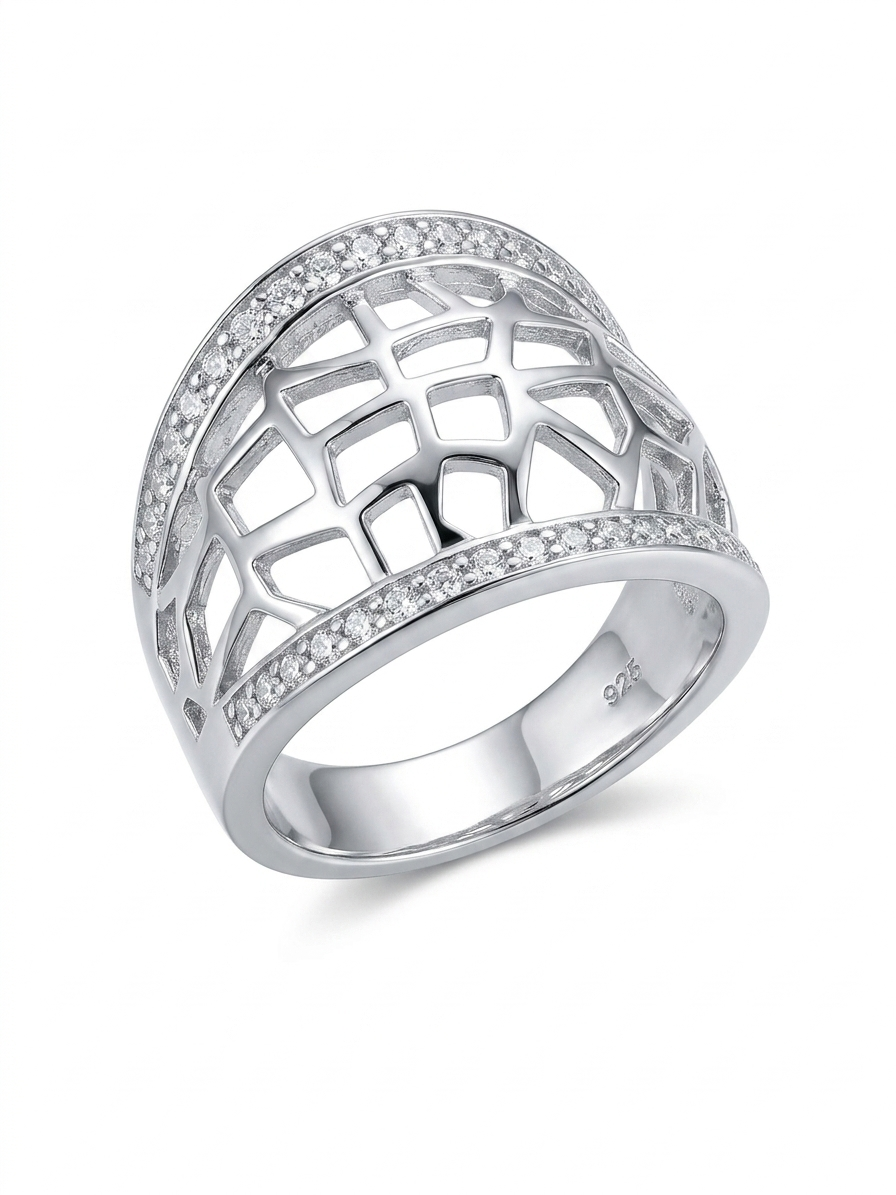 Open Work Cocktail 925 Sterling Silver Ring