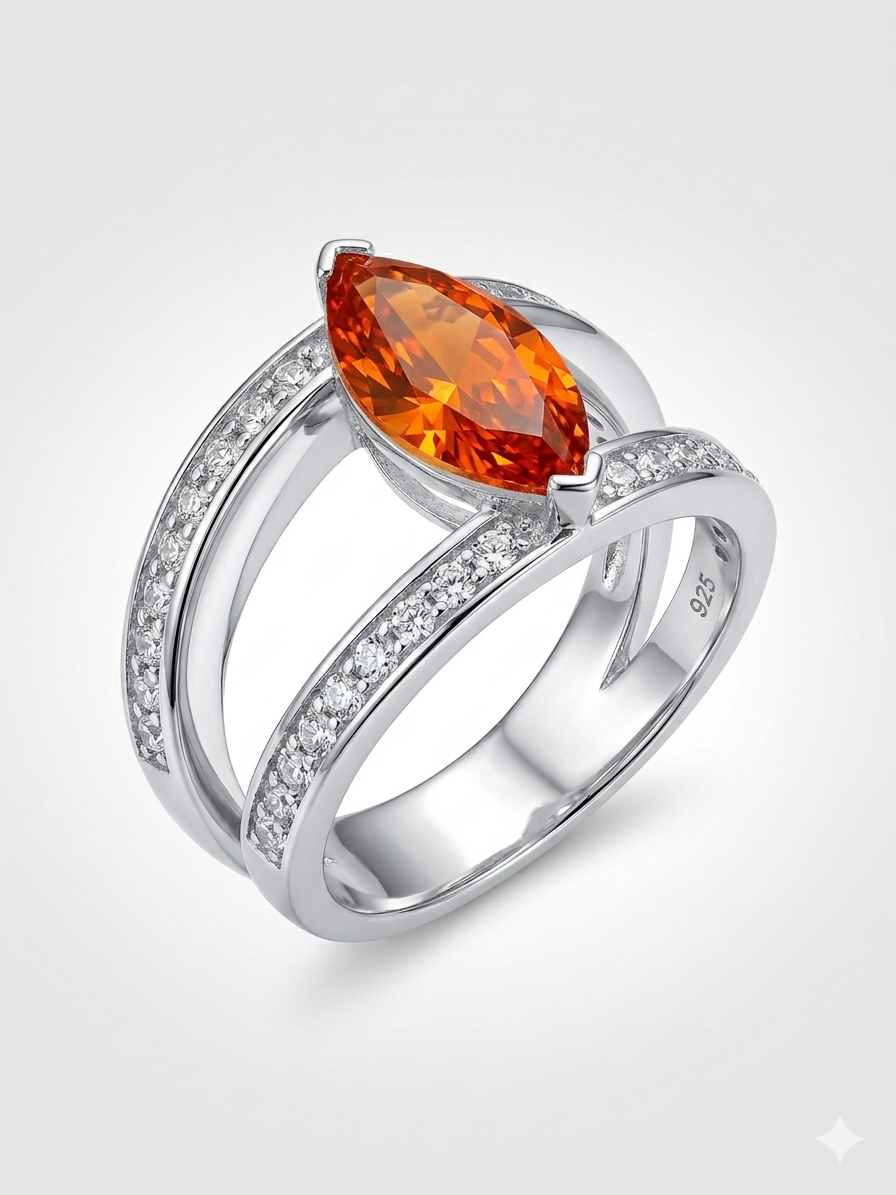 Orange Marquise-Cut 925 Sterling Silver Bypass Ring