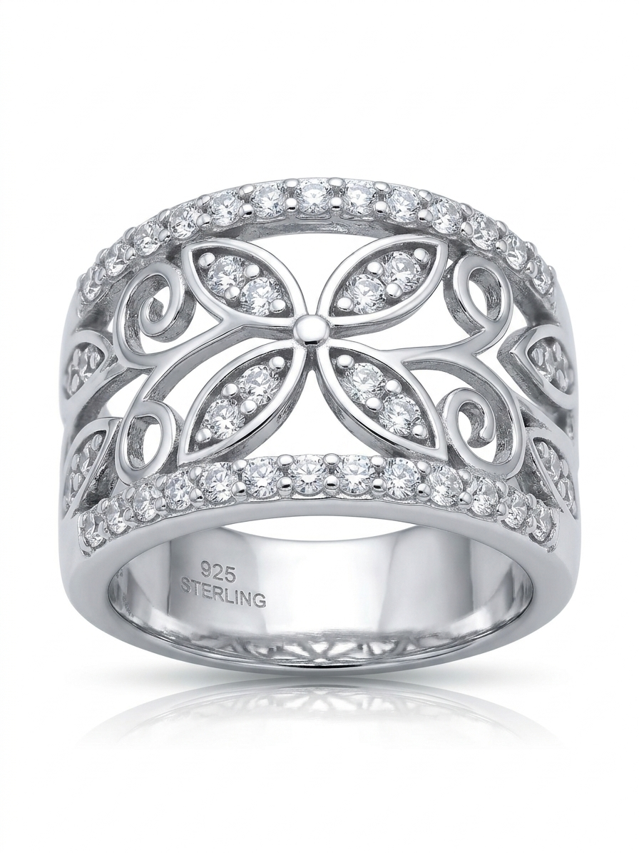 Ornate Floral Filigree 925 Sterling Silver Ring