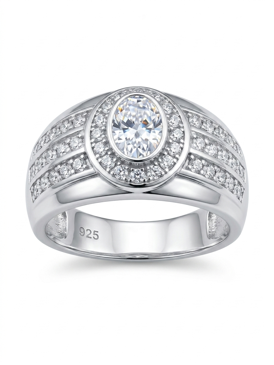 Oval Halo 925 Sterling Silver Ring
