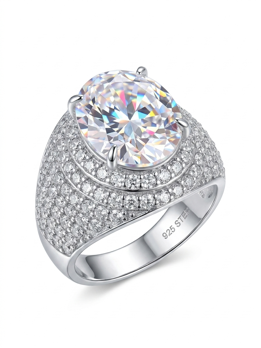 Oval Pave 925 Sterling Silver Ring