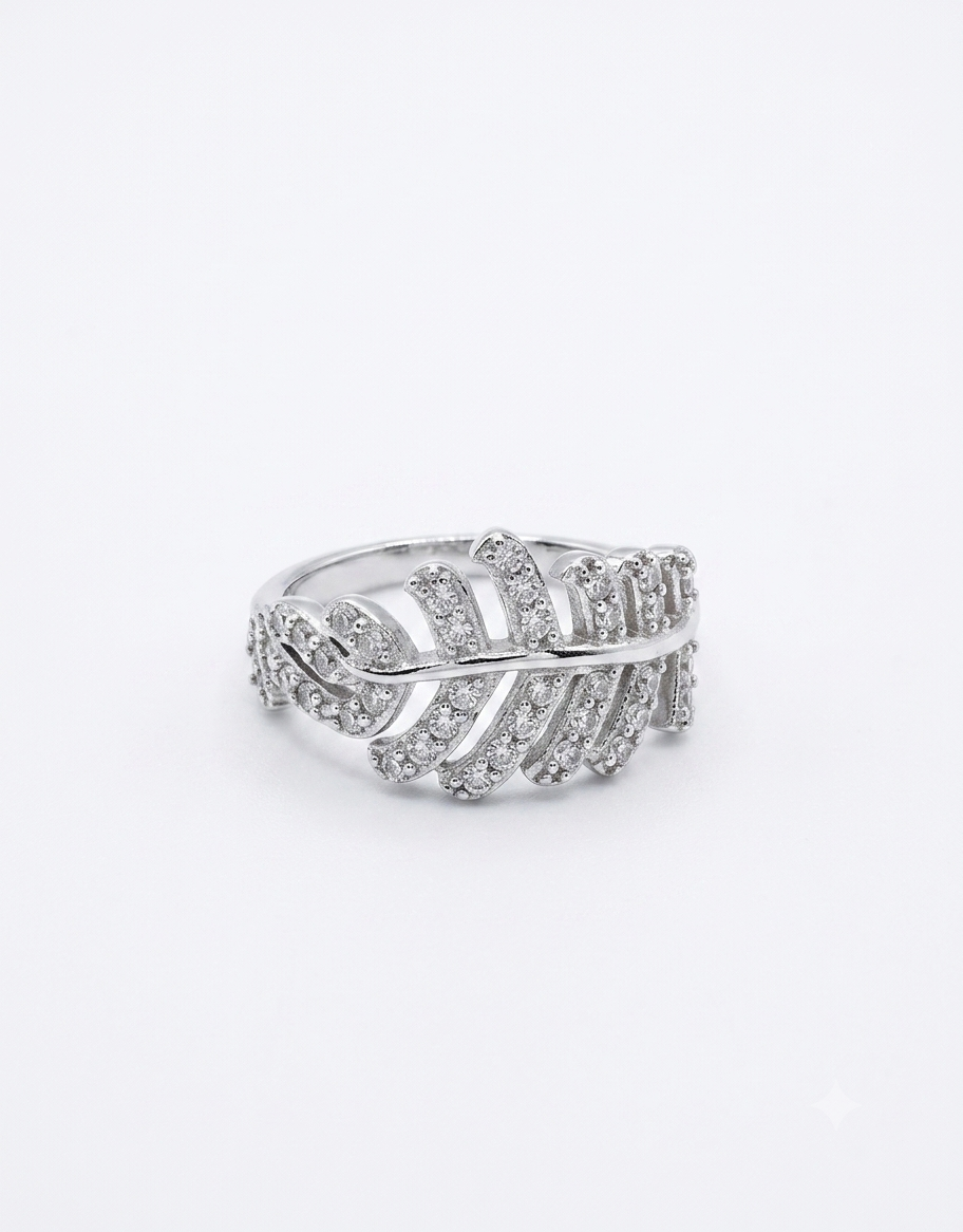 Pave-Leaf 925 Sterling Silver Ring